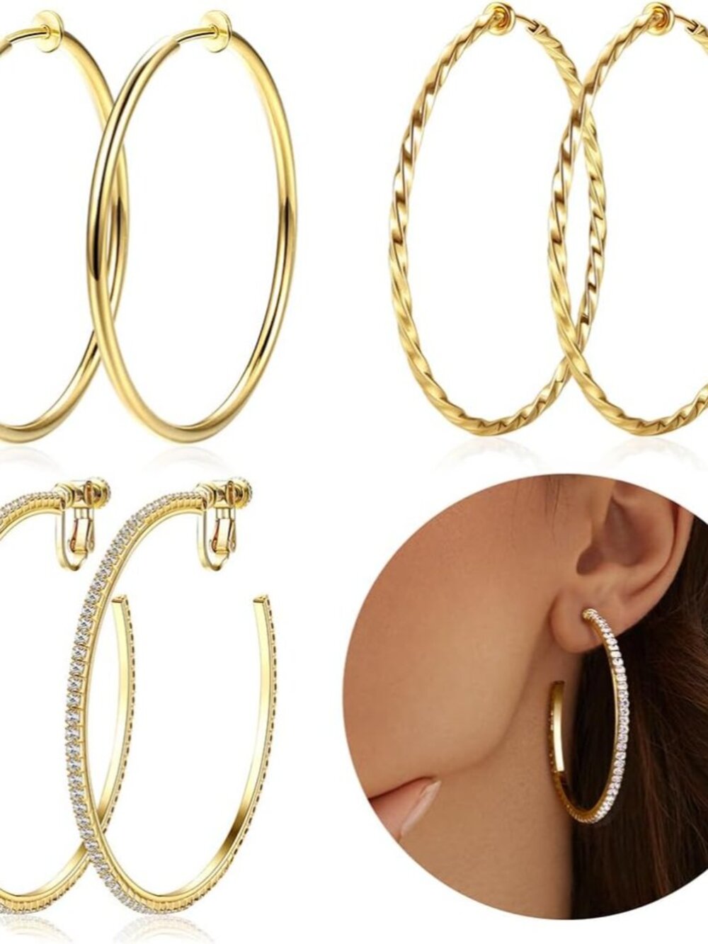 Clip On Hoop Earrings for Women for Non Pierced Ears